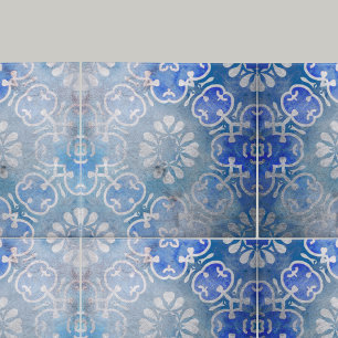 Blue Mosaic Medallion Distressed Stone-Look Ceramic Tile