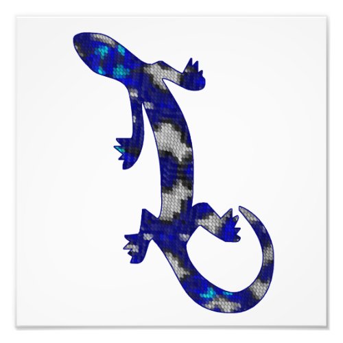 Blue Mosaic Pattern Gecko Lizard Reptile Art Photo Print