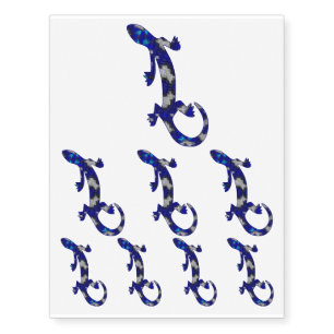 Blue Mosaic Pattern Gecko Lizard Reptile Art Temporary Tattoos