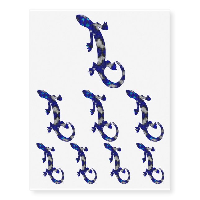Blue Mosaic Pattern Gecko Lizard Reptile Art Temporary Tattoos (Front)