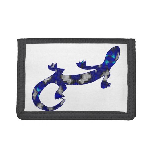Blue Mosaic Pattern Gecko Lizard Reptile Art Trifold Wallet
