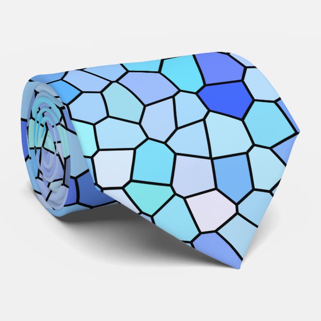 Blue Mosaic Pattern Neck Tie (Rolled)