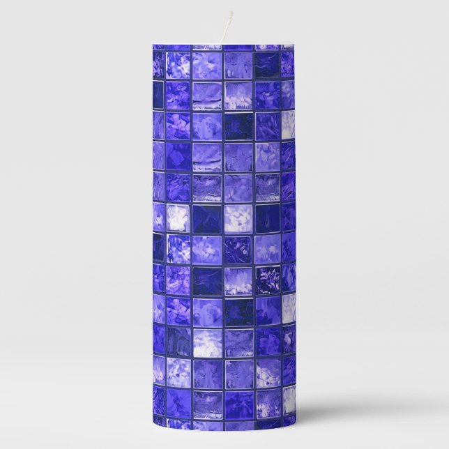 Blue mosaic pattern pillar candle (Front)