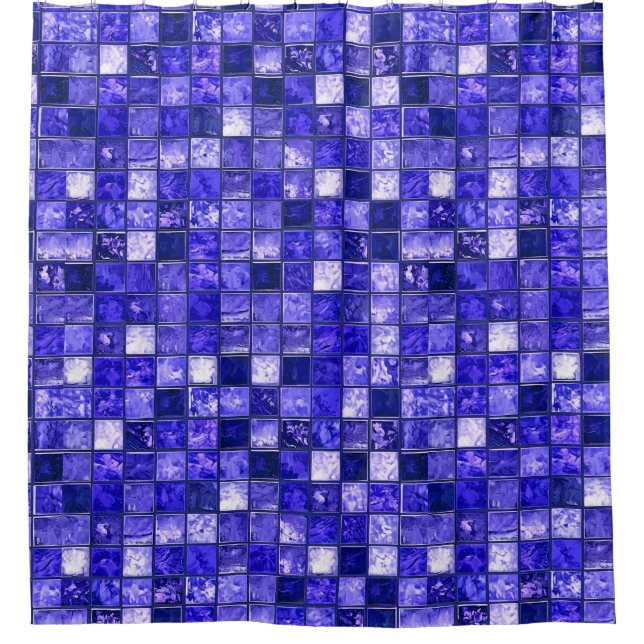 Blue mosaic pattern shower curtain (Front)