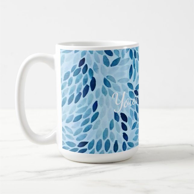 Blue Mosaic Petals Pattern Ceramic Mug (Left)