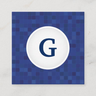 Blue mosaic pixel pattern personalized monogram square business card