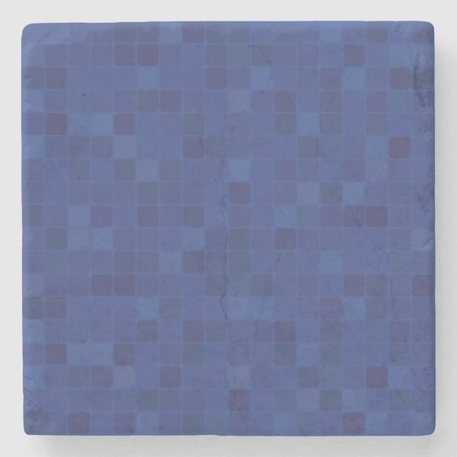 Blue mosaic pixel pattern  stone coaster (Front)