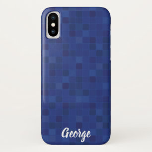 Blue mosaic pixelated design iPhone case. iPhone X Case