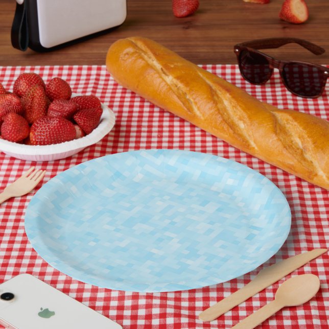 Blue Mosaic Pixelation Paper Plates (Picnic)