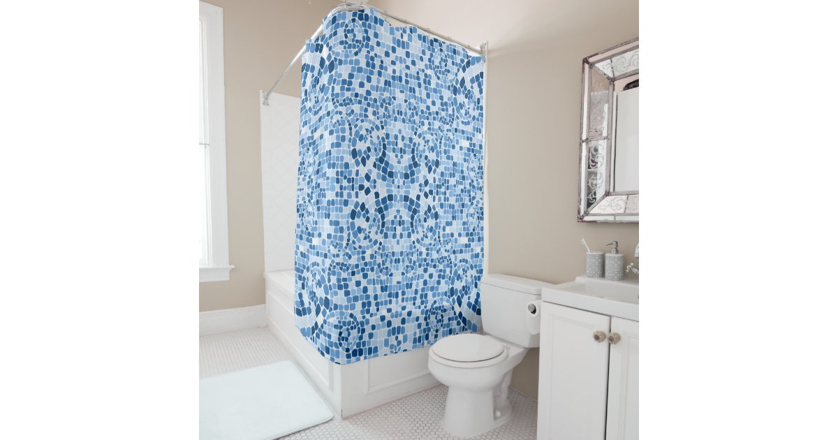 Cambridge Mosaic Stripe Shower Curtain Blue