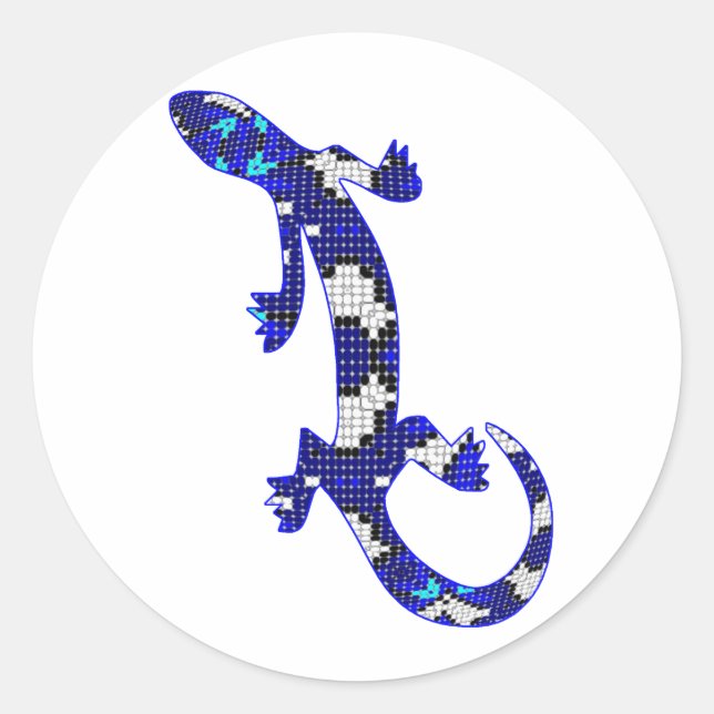 Blue Mosaic Snake Skin Lizard Classic Round Sticker (Front)