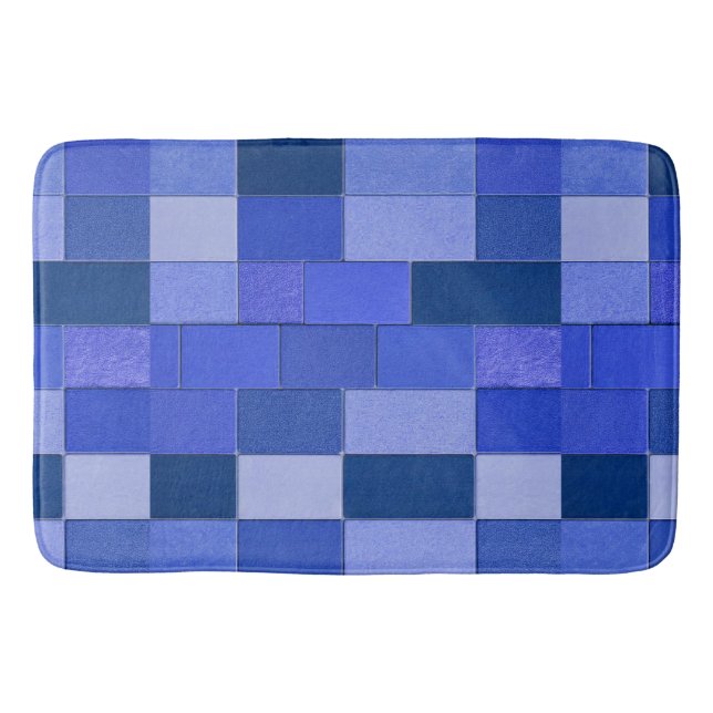 Blue mosaic tiles bath mat (Front)