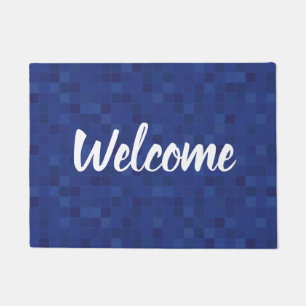 Blue mosaic tiles welcome door mat