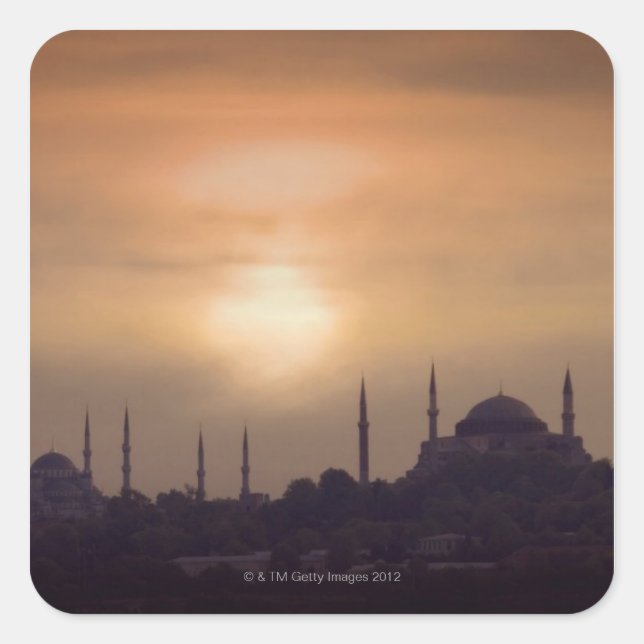 Blue Mosque and Hagia Sophia Turkey, Istanbul Square Sticker (Front)