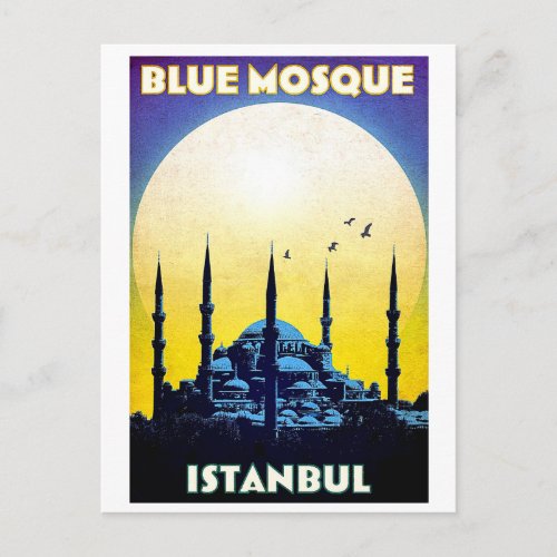 Blue Mosque church Istanbul Turkey vintage Postcard