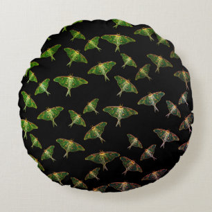 Blue Moth Butterfly Pattern Round Pillow