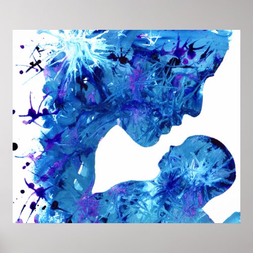 Blue Mother  Child Watercolor Abstract Art Poster