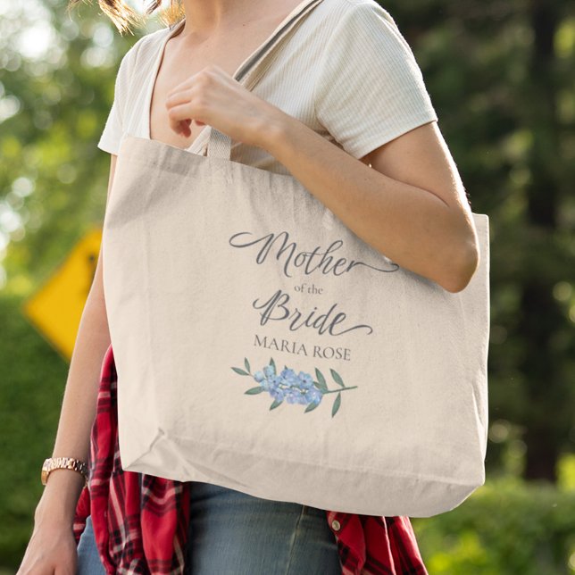Blue Mother of the Bride Floral Personalized Large Tote Bag (Creator Uploaded)