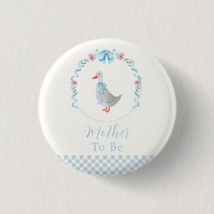 Blue Mother To Be Gingham Silly Goose Baby Shower Button