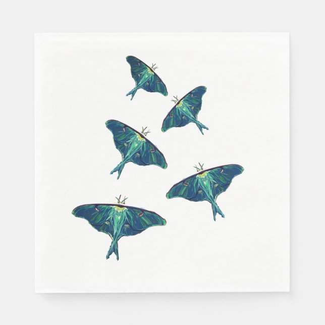 Blue Moths Butterfly Art Drawing Napkins (Front)