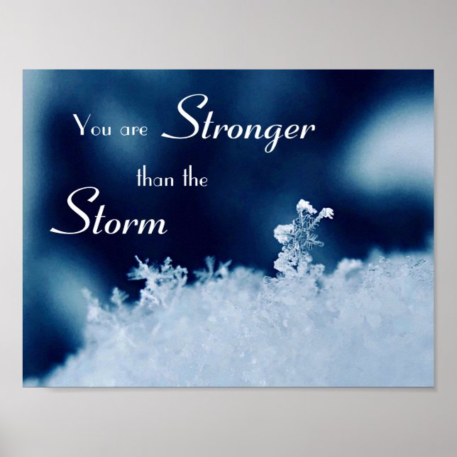 Blue Motivational Stronger Snowflake Storm Poster (Front)