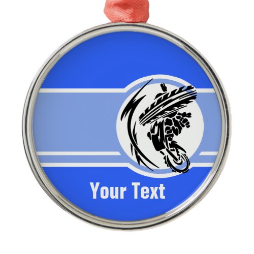 Blue Motocross; Dirt Bike Metal Ornament