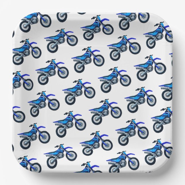 Blue Motocross Dirt Bike Paper Plates (Front)