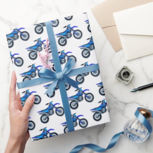 Blue Motocross Dirt Bike Party Wrapping Paper