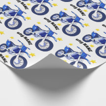 Blue Motorcycle and Custom Message Wrapping Paper