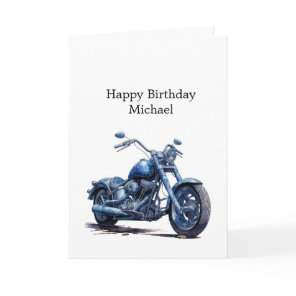 Blue Motorcycle Birthday Card