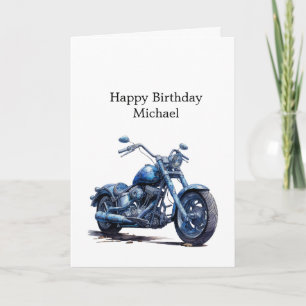 Blue Motorcycle Birthday Card