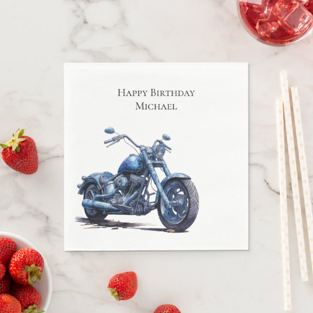 Blue Motorcycle Birthday Napkins (Insitu)
