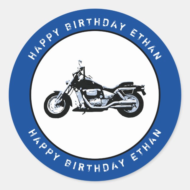 Blue Motorcycle Personalized Classic Round Sticker (Front)