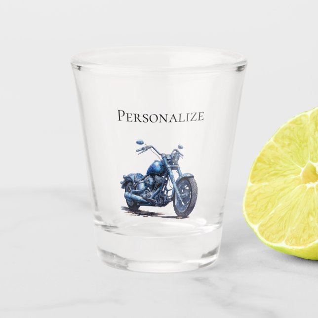Blue Motorcycle Shot Glass (Front)