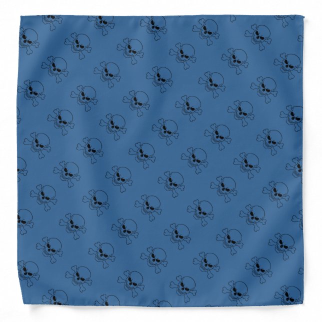 Blue Motorcycle Skull Crossbones Biker Dew Rag Bandana (Front)
