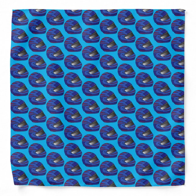 Blue Motorcycling and Biker Helmets Patterned Bandana (Front)