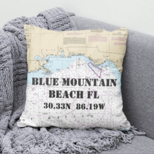 Blue Mountain Beach FL Nautical Chart CUSTOM ORDER Throw Pillow