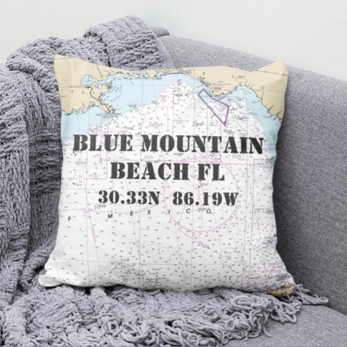 Blue Mountain Beach FL Nautical Chart CUSTOM ORDER Throw Pillow