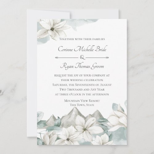 Blue Mountain Floral Wedding Invitation