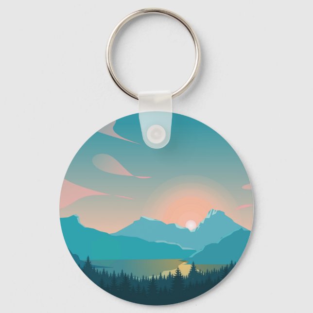  Blue mountain landscape background Keychain (Front)