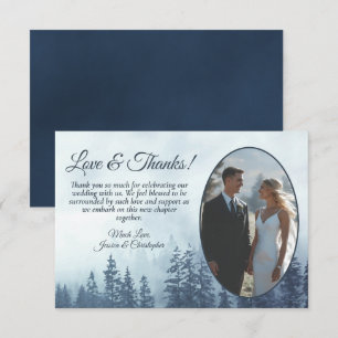 Blue Mountain Pine Trees Rustic Wedding Photo Thank You Card