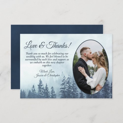Blue Mountain Pine Trees Rustic Wedding Photo Thank You Card