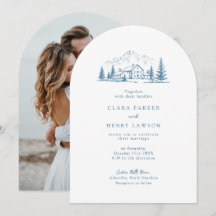 Blue Mountain Pine Winter Wedding Invitation