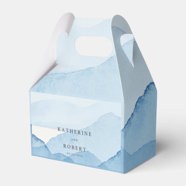 Blue Mountain Range Landscape Monogram Wedding Favor Boxes (Front Side)