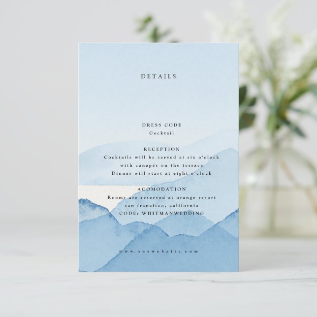 Blue Mountain Range Landscape Wedding Details  Enclosure Card (Standing Front)