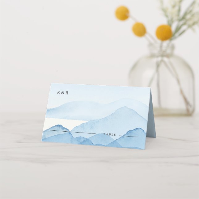 Blue Mountain Range Landscape Wedding Place Card (Front)