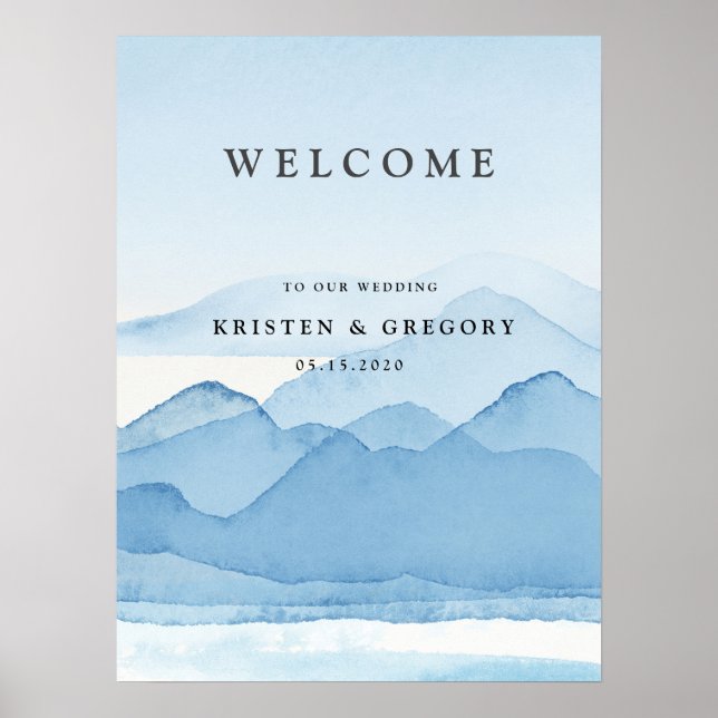 Blue Mountain Range Landscape Wedding Welcome Poster (Front)