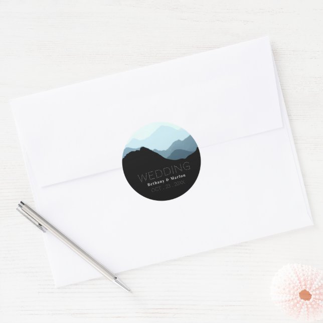 Blue Mountain Range, Rustic Wedding Classic Round Sticker (Envelope)