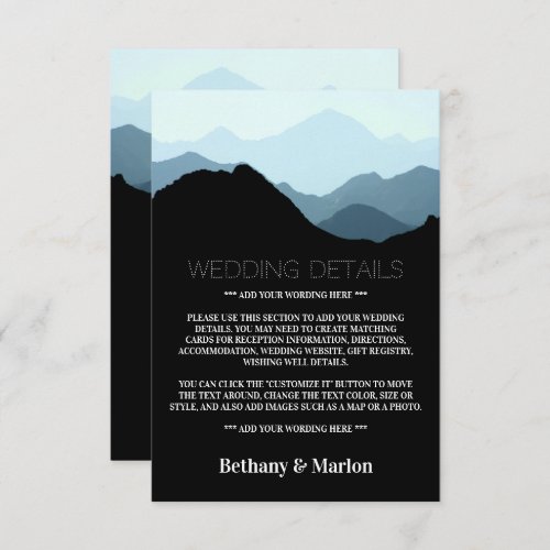 Blue Mountain Range Rustic Wedding Detail Enclosure Card