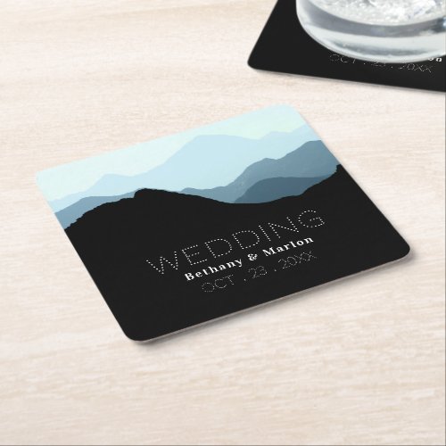 Blue Mountain Range Rustic Wedding Square Paper Coaster